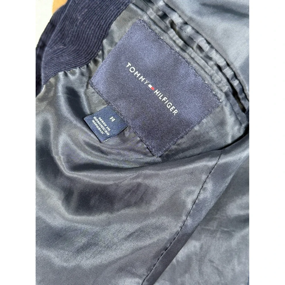 Tommy Hilfiger Corduroy‎ Blazer Jacket Boys Medium Navy Blue Elbow Patch Preppy